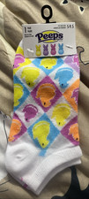 WOMANS EASTER PEEPS NO SHOW SOCKS WHITE WITH MULTI COLOR CHICKS SIZE 5-9.5