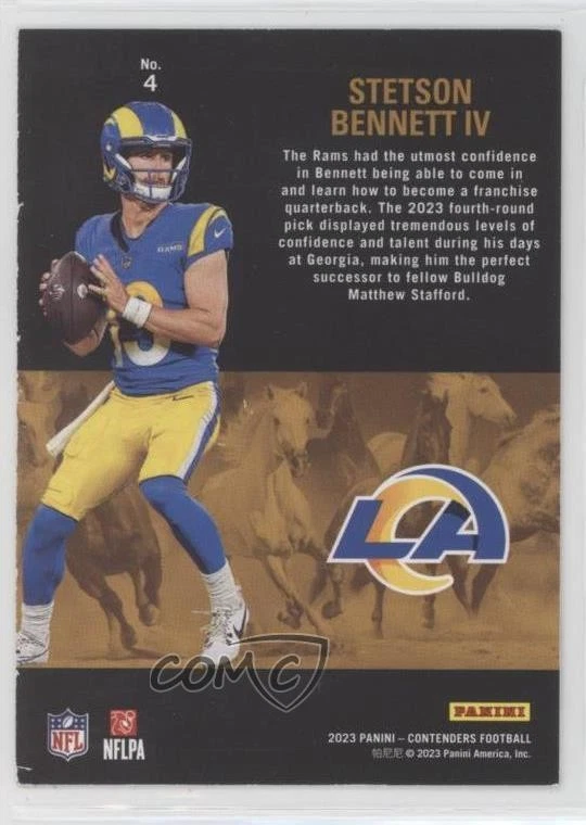 2023 Panini Contenders Rookie Stallions Teal /149 Stetson Bennett IV #4 RC - Image 2 of 2