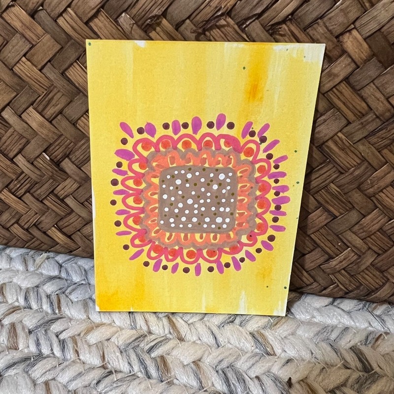 Original ACEO Artwork - Acrylic Doodle Abstract Pattern Yellow Colorful Flow
