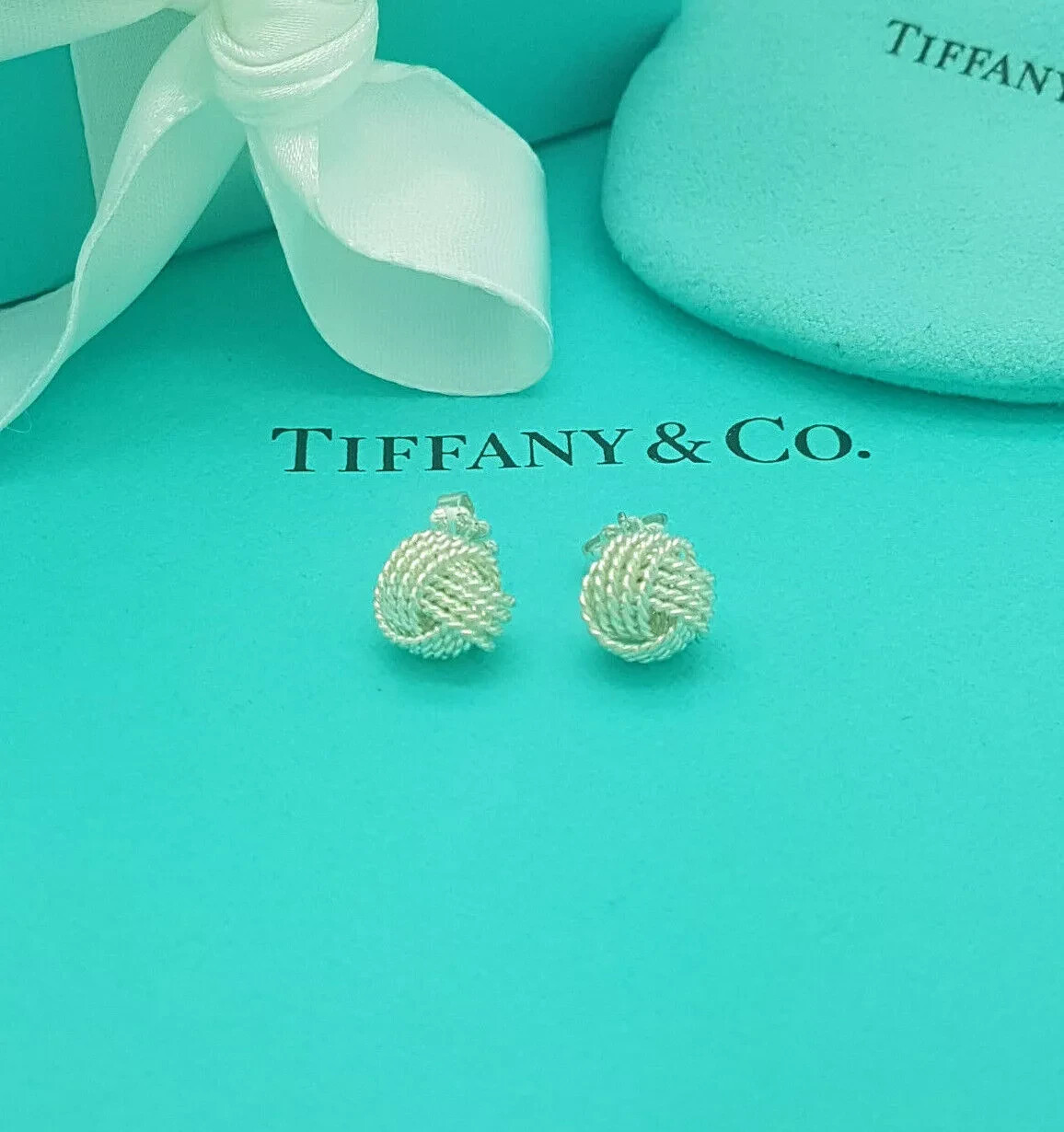 Authentic Tiffany & Co. Knot Sterling Silver Classic Stud Earrings, RRP £455 image 2