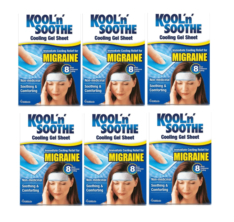 KOOL N SOOTHE 6 x Kool 'n' Soothe Migraine Cooling Gel Strips (4 Gel Sheets)