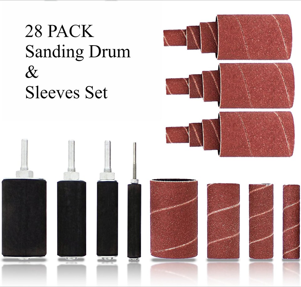 Spindle Sander Drum Set – 20-Piece Sanding Kit With 4 Rubber Drums, 80 & 120 Grit Sleeves, Sturdy Case, For Drill Press And Hand Power Drills