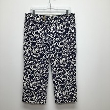 Lilly Pulitzer Blue Horse Floral High Rise Palm Beach Fit Cropped Cords Pants 8