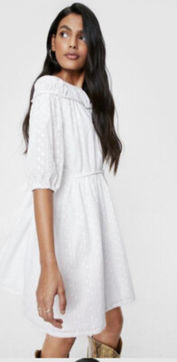 Nasty Gal White Embroidered Eyelet Lace Smock Dress 2 Borodierie Tie Back  Mini | eBay