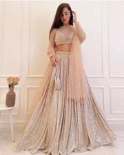 Stylish Look Satin Silk Peach Lehenga Choli With Dupatta For Indian Reception