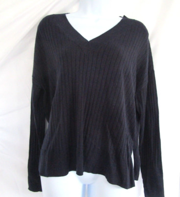 Treasure & Bond Womens Sweater size Sm Long Sleeve V-Neck Ribbed Navy Blue NWT