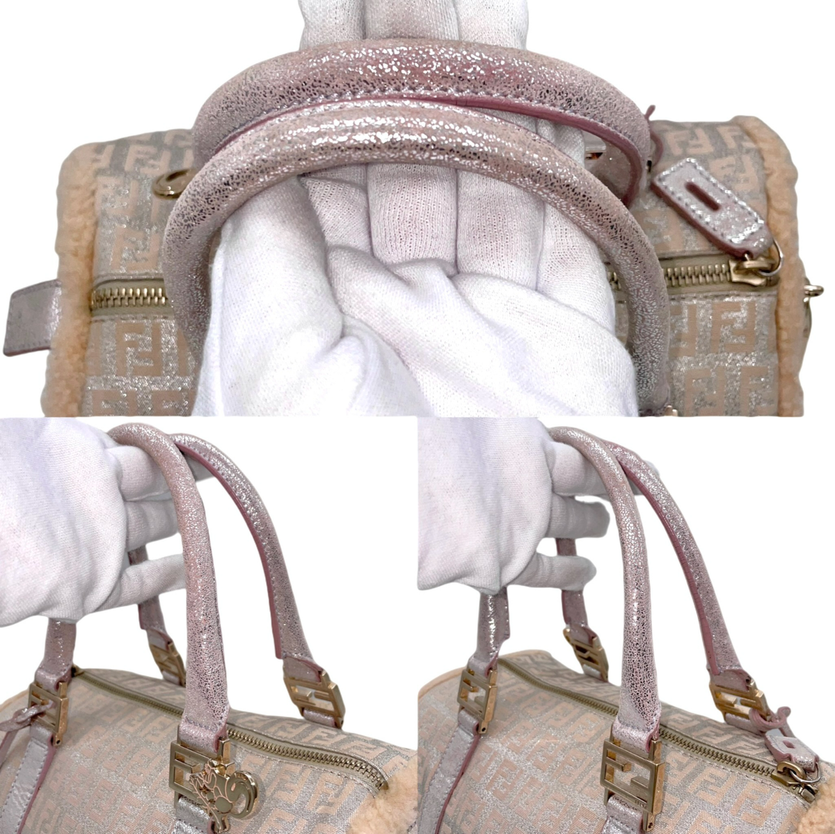 RAREAuth FENDI Zucchino Canvas Boston Handbag PM Pink  display picture 1