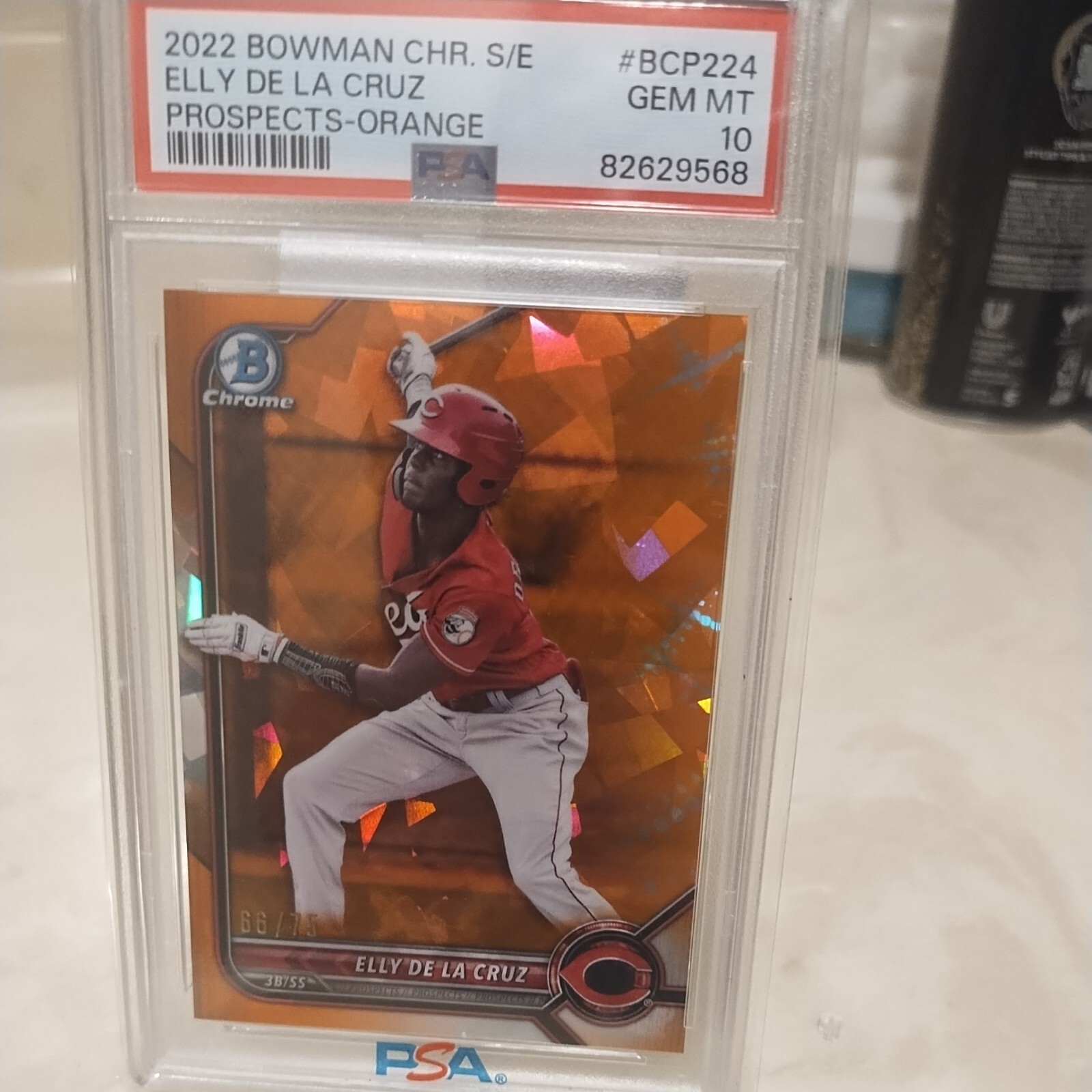 ELLY DE LA CRUZ 2022 Bowman Chrome SAPPHIRE ORANGE #224 (Reds) 66/75 RC PSA 10