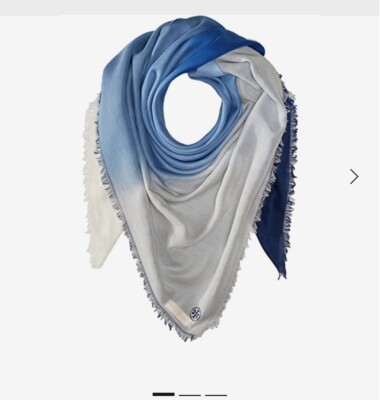 NWT Torry Burch Ombre Oversized Square-Jewel Blue Scarf ,Authentic, Retail $175