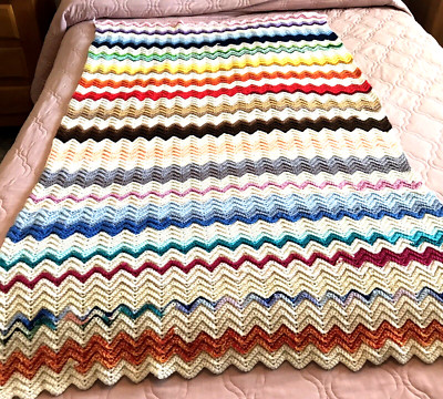 Handmade Afghan Throw Lap Blanket Granny Zig Zag Chevron Pattern 64 x 37 