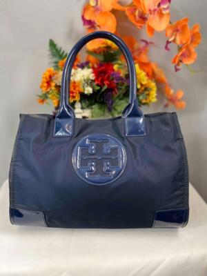 TORY BURCH Ella Classic Navy Blue Nylon Small Shoulder Tote Bag | eBay