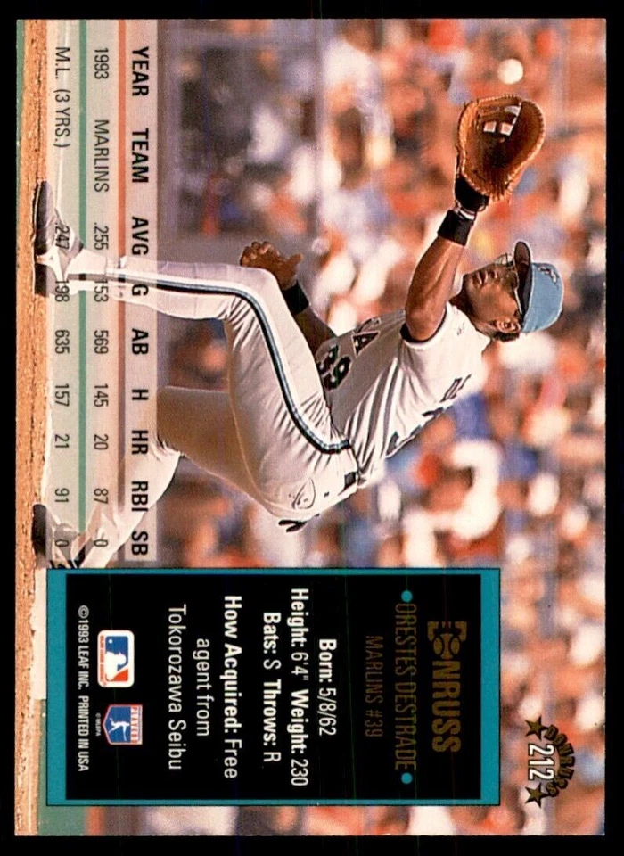 1994 Donruss Orestes Destrade Baseball Cards #212 - Image 2 of 2