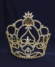 Crystal Rhinestones Crown 1Row At Bottom w/Gold Plated Round Crown.6.5"Height.