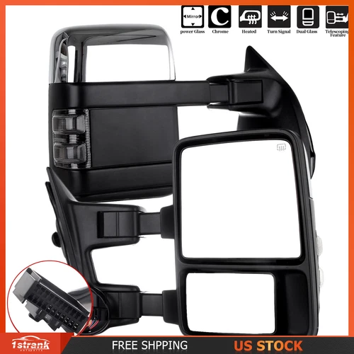 Chrome Tow Mirrors For 2008-16 F250 F350 F450 F550 Power Heated Turn Signal Pair