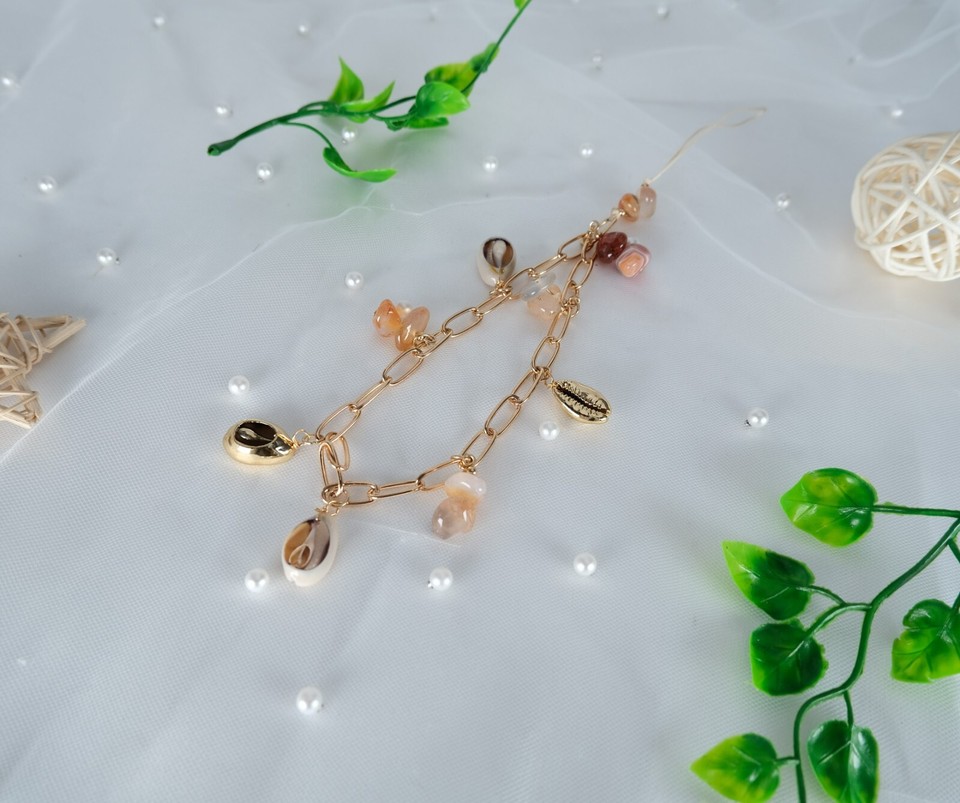 Shells Phone Charm Handmade Cute Beaded Shell Phone Charm Accessories Stone Phone Charm ...