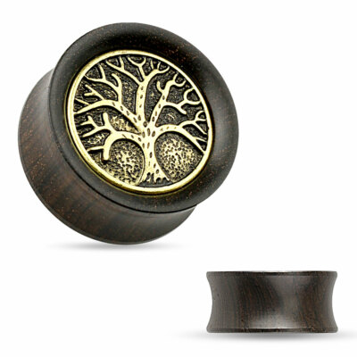 Holz Plug Flesh Tunnel Lebensbaum Wood Ear Plug Saddle Fit Organic Tree of Life