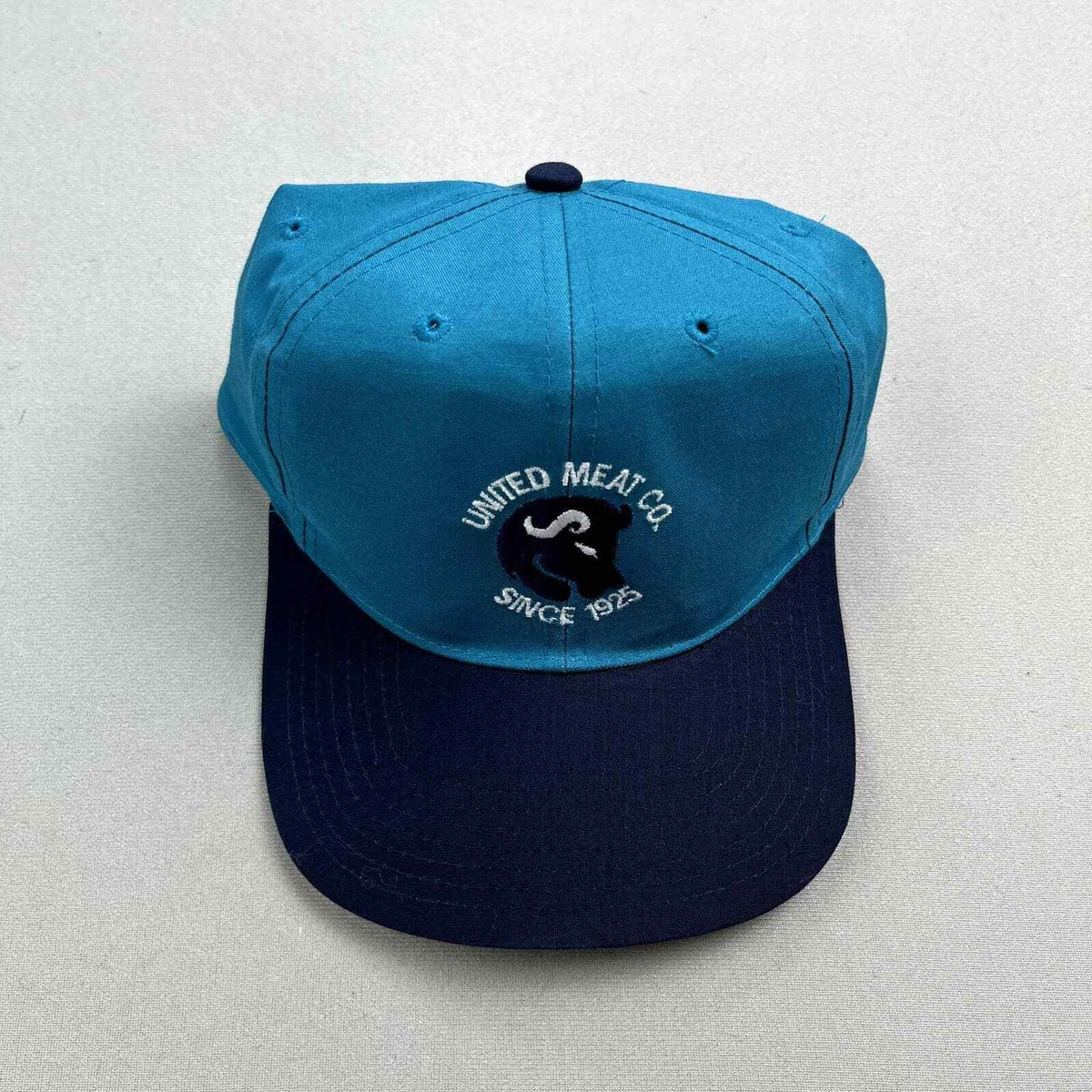 Vintage Bull Animal Hat Cap Snapback Blue Meat Company