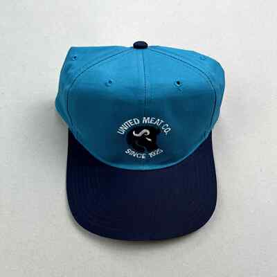 Vintage Bull Animal Hat Cap Snapback Blue Meat Company Butcher