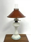 Antique Vtg Victorian Farmhouse Rustic Table Lamp Red Tole Shade Converted Oil