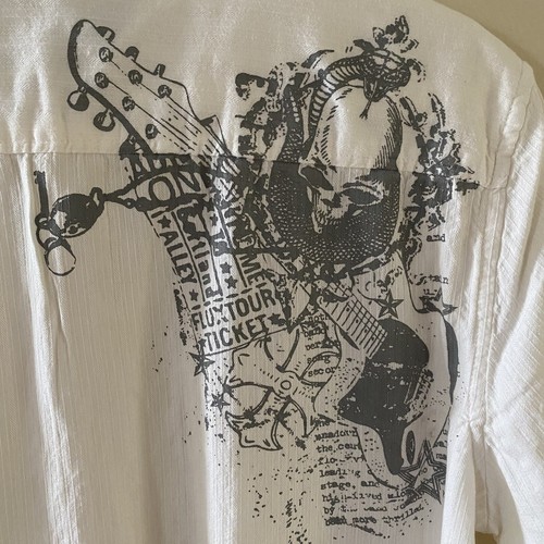 Vintage NWT Point Zero Size Medium M Ivory Button Short Sleeve Shirt Skull Logo - Picture 9 of 15