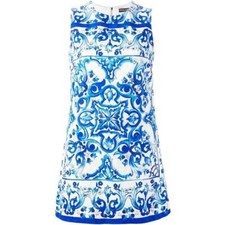 🆓US🛃 Dolce&Gabbana blue majolica floral printed textured shift Dress IT 44
