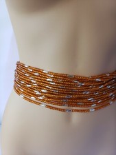 Tie On African Waist Beads Belly Chain Waistline Jewelry Weight Loss 34" Orange