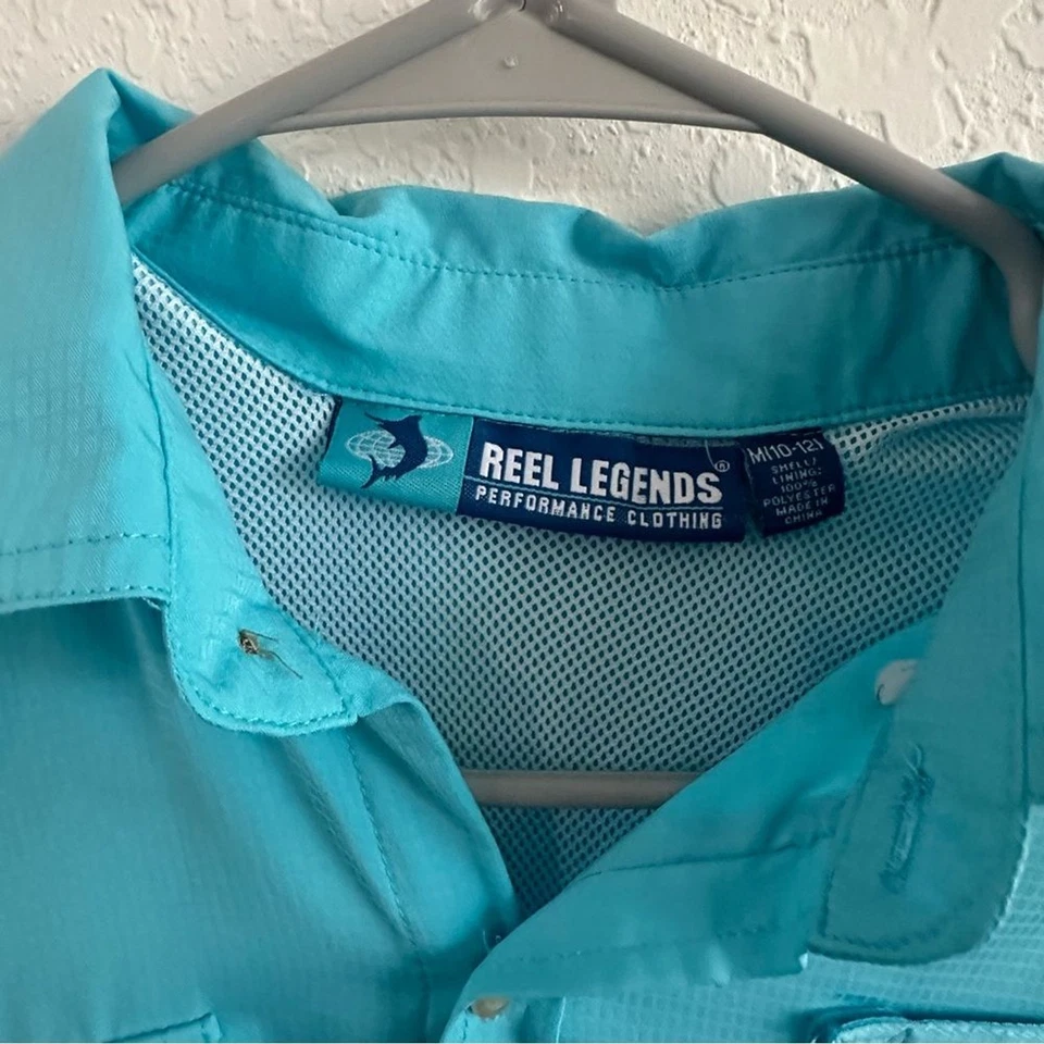 REEL LEGENDS Ropa de Rendimiento Niños Camisa de Pesca Azul Abotonada Mediana Foto 4 de 4