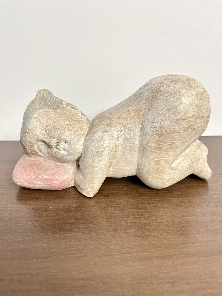 Antique Asian Hand Carved Wood Boy Sleeping Opium Pillows - Image 2 of 4