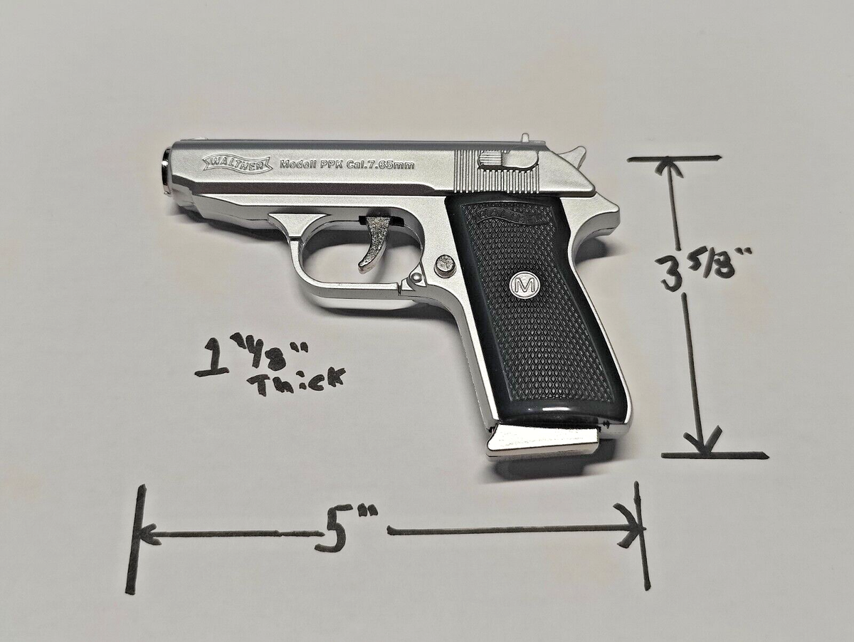 Silver Special Walther PPK Gun Shape Jet Torch Lighter With Spring
