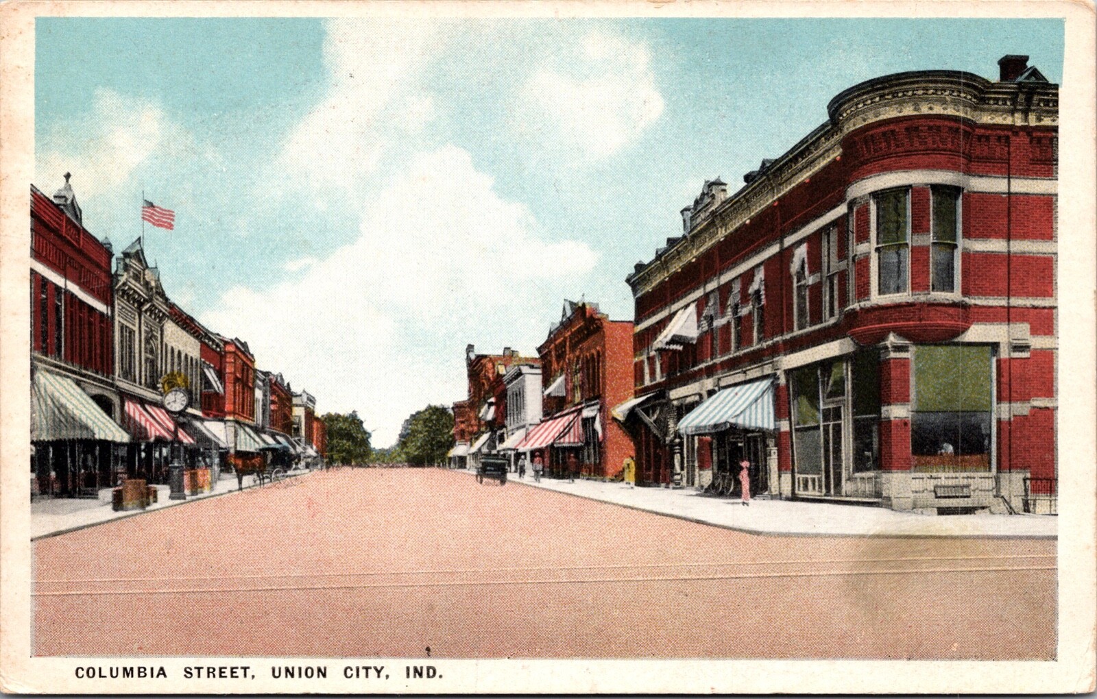 Postcard Columbia Street in Union City, Indiana