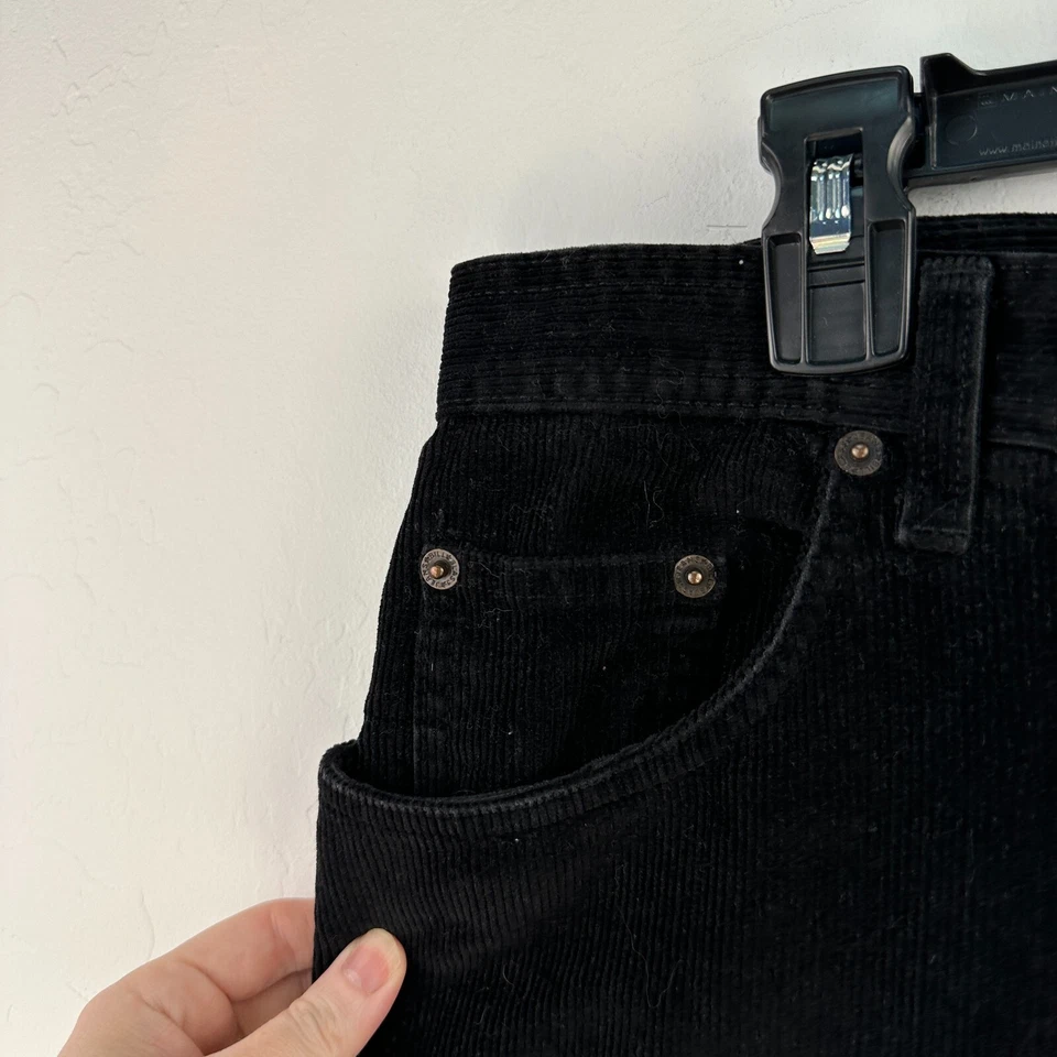 Pantalones Bill Blass vintage para mujer 10 negros de pana elásticos pierna cónica tiro alto Foto 3 de 4