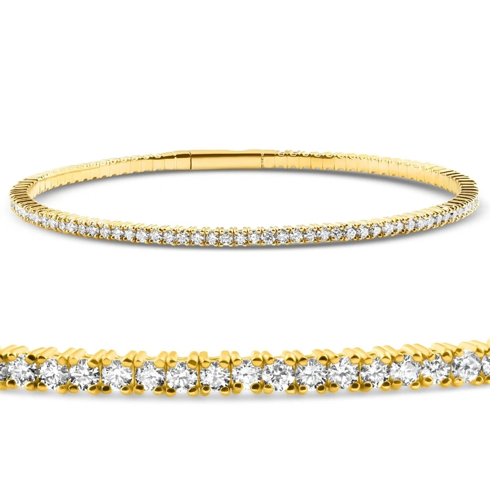 2 - 10Ct TW Flexible Diamond Bangle Tennis Bracelet Lab Grown 14k Gold