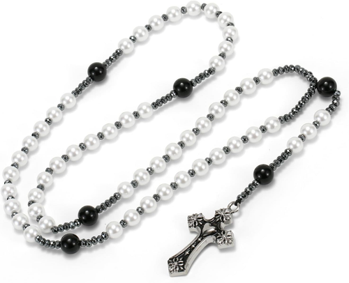 Pearl Rosary,Pearl Cross Necklace for Women,Artificial Pearl Necklace,Rosarios C - Imagen 12 de 12