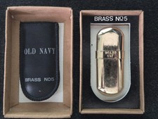 Vintage Old Navy Brass No. 5 Lighter w. Original Sleeve & Box - Rare Collectible