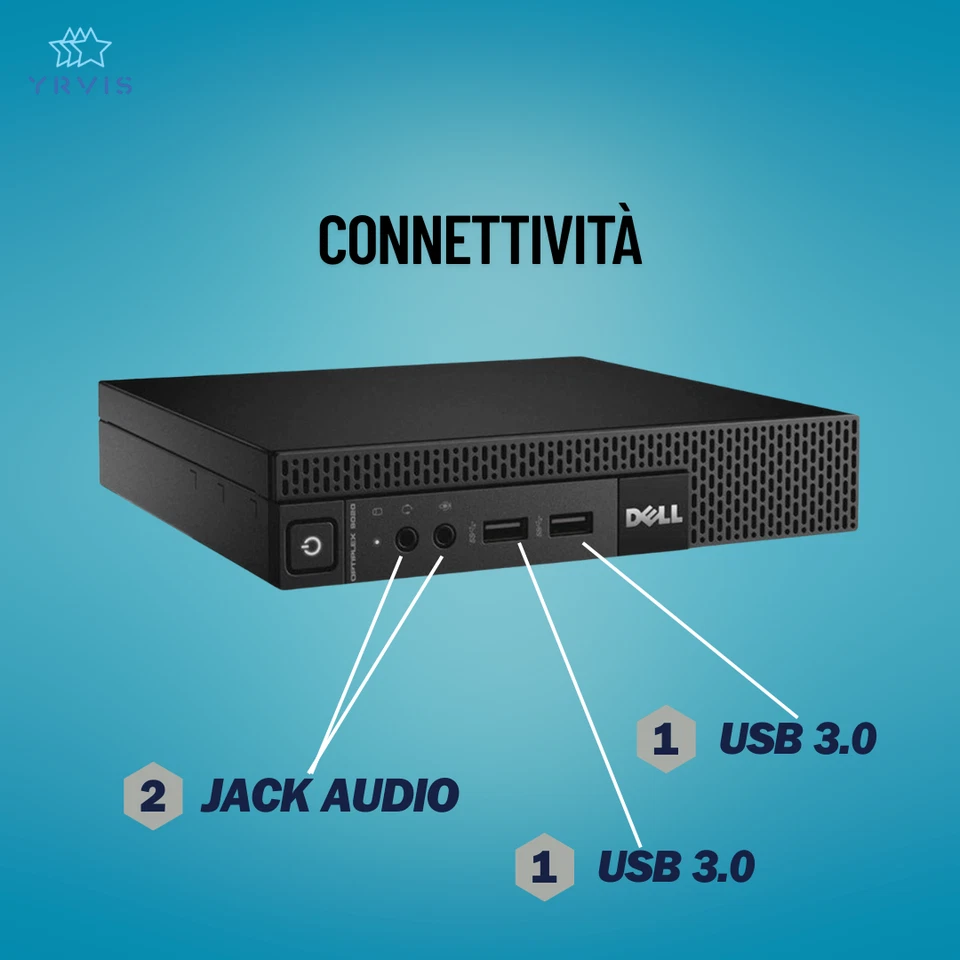 PC DESKTOP DELL 9020 MINI INTEL I7 RAM 8GB SSD 256GB WIN 11 PRO RICONDIZIONATO - Immagine 2 di 4