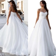 Sleeveless Lace Beading Pearls A Line Wedding Dresses Simple Elegant Bridal Gown