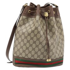 GUCCI GG Supreme Web Sherry Line Bag PVC Beige Gold 164 02 085 Auth ARZ244