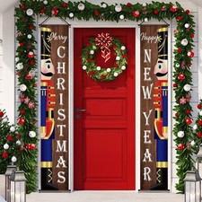 Christmas Nutcracker Soldier Porch Sign Banner Merry Christmas Door Banner Ne...