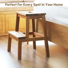 Solid Acacia Wood 2-Step Stool for Home, 350lb Capacity, Indoor & Outdoor Use