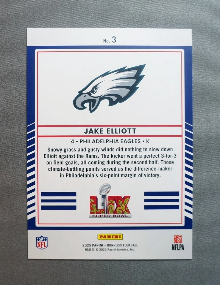 JAKE ELLIOTT 2025 DONRUSS ROAD TO THE SUPER BOWL LIX HOLO EAGLES /100 (RARE) SP - Image 2 of 3