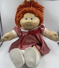 Vtg 1985 Cabbage Patch Kids Doll Coleco Red Yarn Hair Blue Eyes Gingham Dress