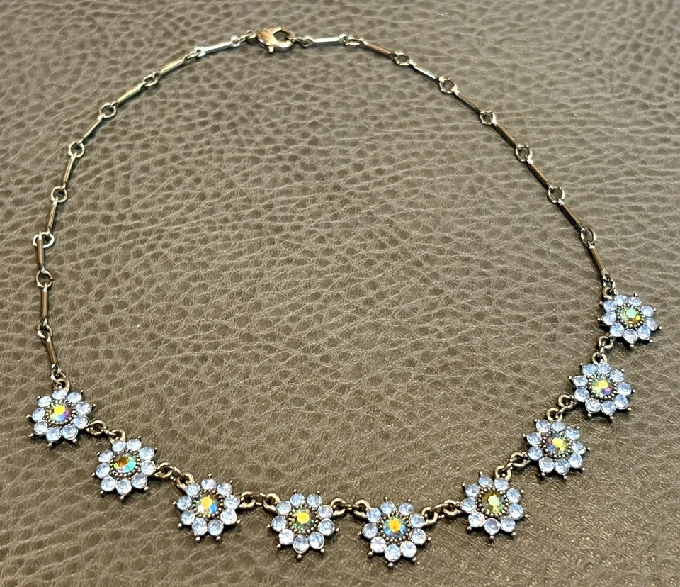 Vintage Blue AB Aurora Borealis Made With Swarovski Crystal Flower Necklace - Image 3 of 4