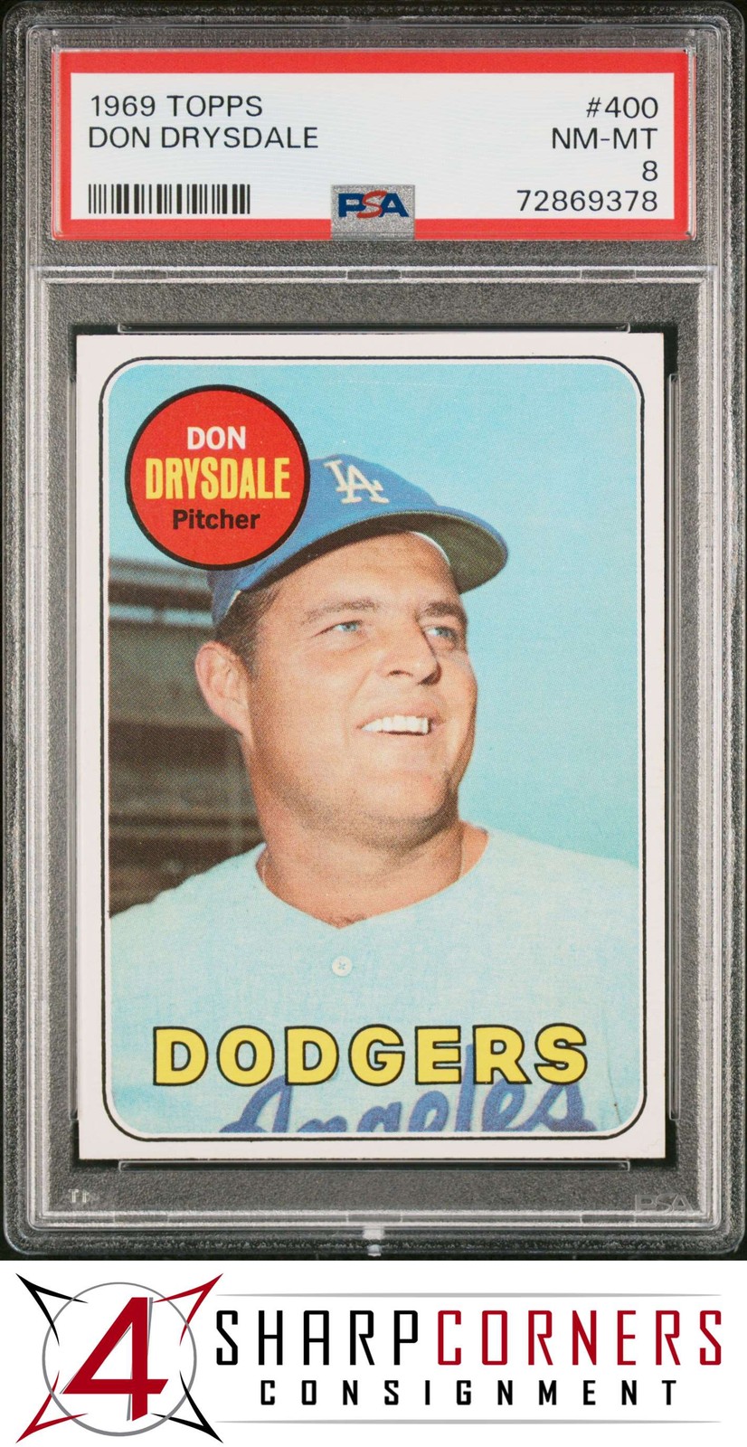 1969 TOPPS #400 DON DRYSDALE DODGERS HOF PSA 8