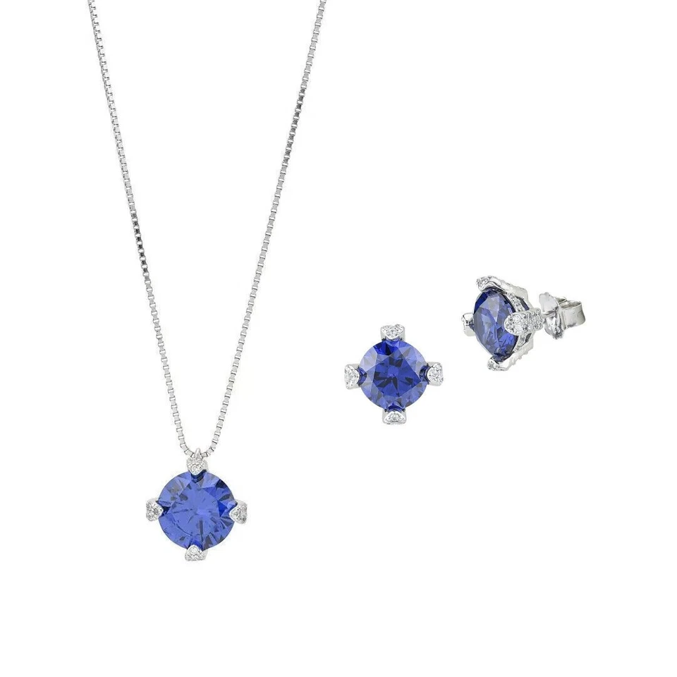 Parure Collana Girocollo Orecchini Donna Argento 925 Punto Luce Blu Boccadamo - Immagine 2 di 3