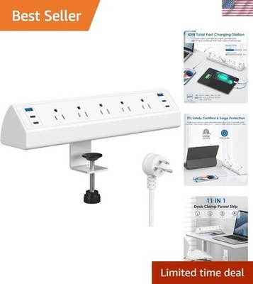 USB C Power Station with 5 Outlets: Desk Clamp Design for Efficient Charging