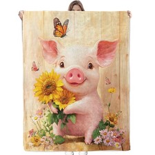 Sunflower Pig Blanket Soft Cozy Flannel Throw Blanket, Warm Lightweight Cute ...