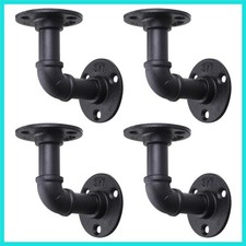 4 Pack Pipe Floating Shelf Bracket Heavy Duty, Black L Pipes Shelf Brackets I...