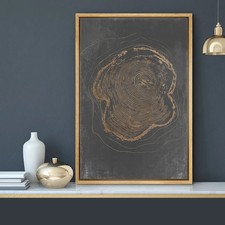 Tree Ring Dark Gray Wood Canvas Artwork Minimalist Neutral Pictures Framed