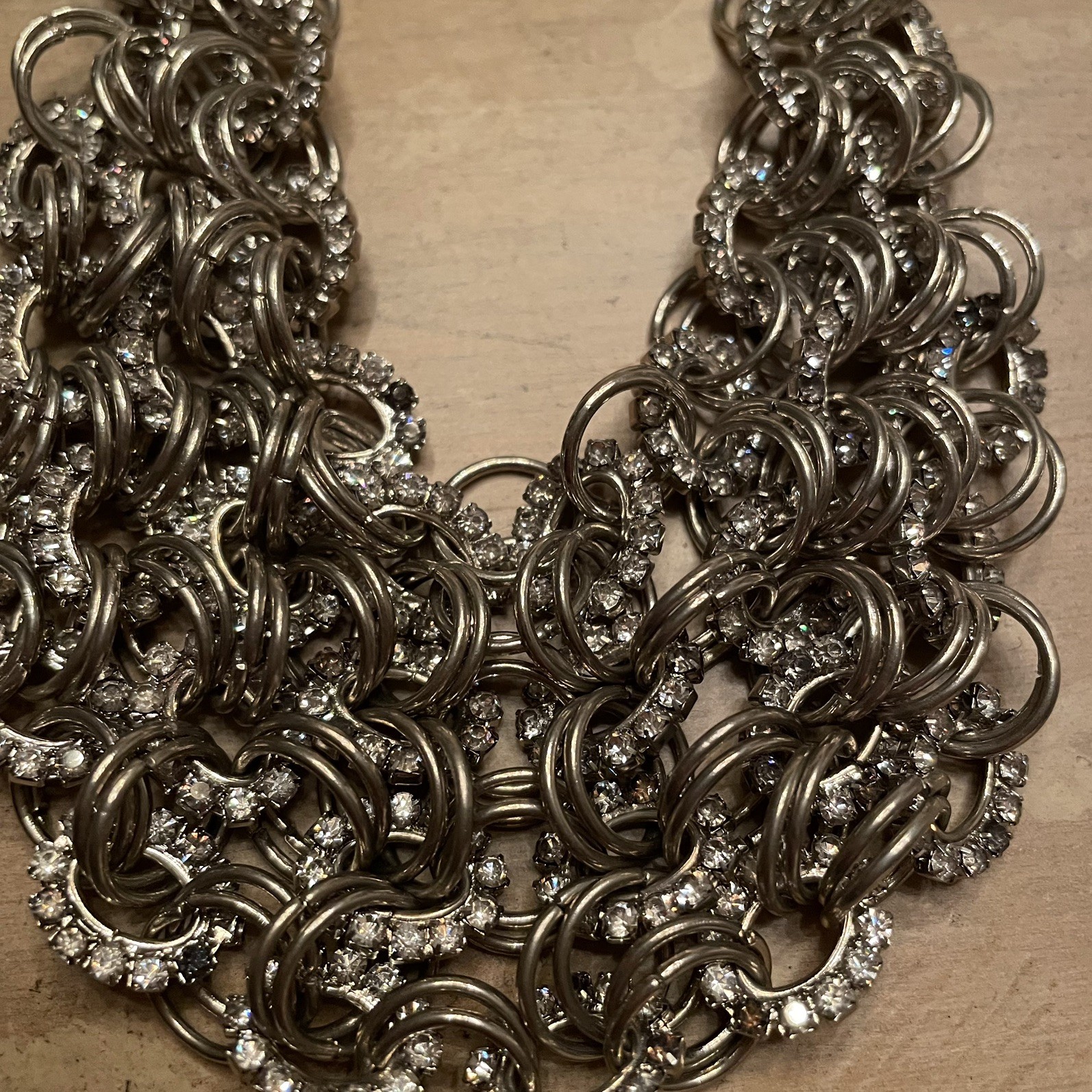 Silver Tone Netted Chain Statement Collar Necklac… - image 2