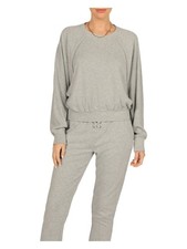 HAVANA Womens Gray Ribbed Exposed Trims Raglan Sleeve Crew Neck T-Shirt S